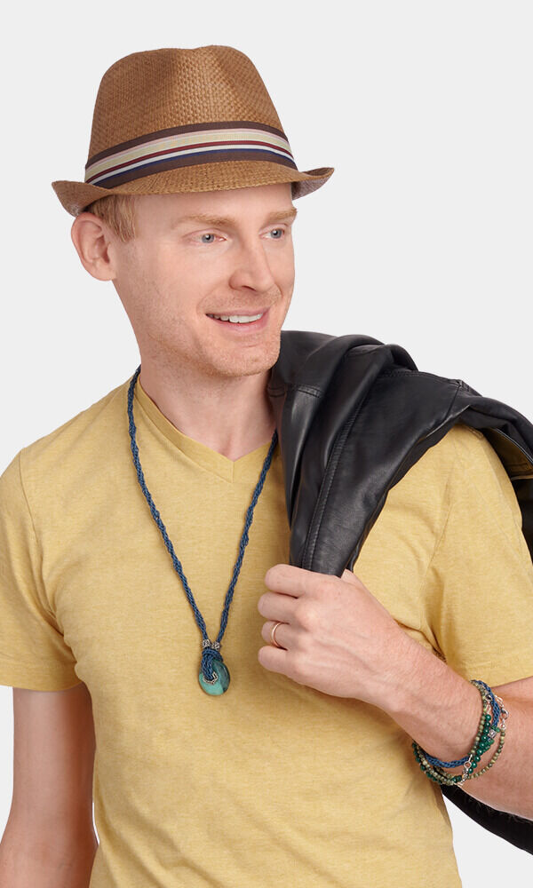 Model showing necklace made with cording